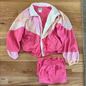 VINTAGE L.L. Bean Women’s Pink and White Colorblock Track suit